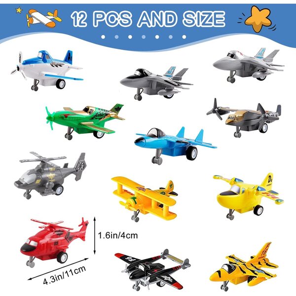 deAO Kit 12 Friction Air Vehicles – Jets, Hubschrauber und Bomber für Kinder von 3–8 Jahren