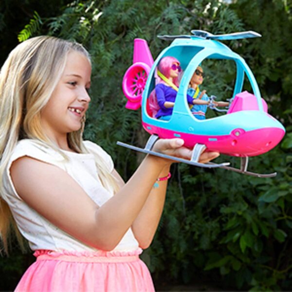 Barbie-Helikopter in Rosa und Blau mit rotierendem Propeller – Abenteuerspiel für Kinder