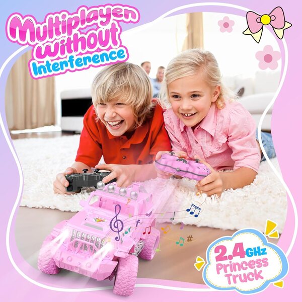 HappyGoLucky Ferngesteuertes Auto für 3–10-jährige Mädchen mit Puppe, rosa Jeep 4x4 SUV