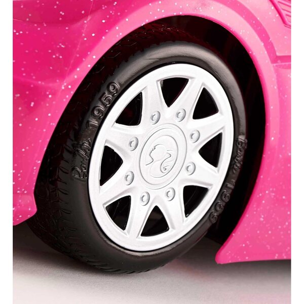 Rosafarbenes Barbie-Cabriolet mit zwei Sitzen, inklusive Kleid und glamourösen Accessoires für Mädchen