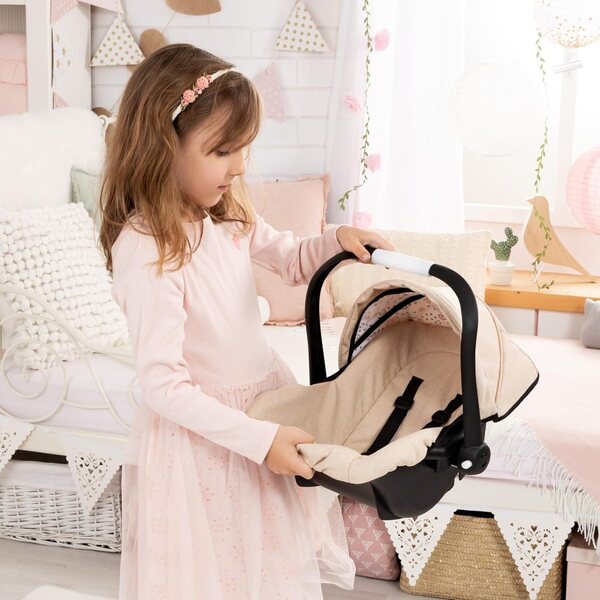 Autositz für Puppen bis 46 cm mit Verdeck und beigem Sicherheitsgurt
