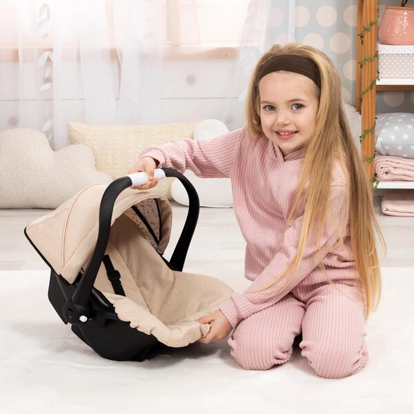 Autositz für Puppen bis 46 cm mit Verdeck und beigem Sicherheitsgurt