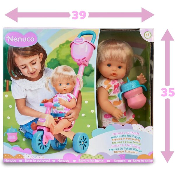 Nenuco Dreirad mit Puppenzubehör, komplettes Spiel für Kinder ab 3 Jahren