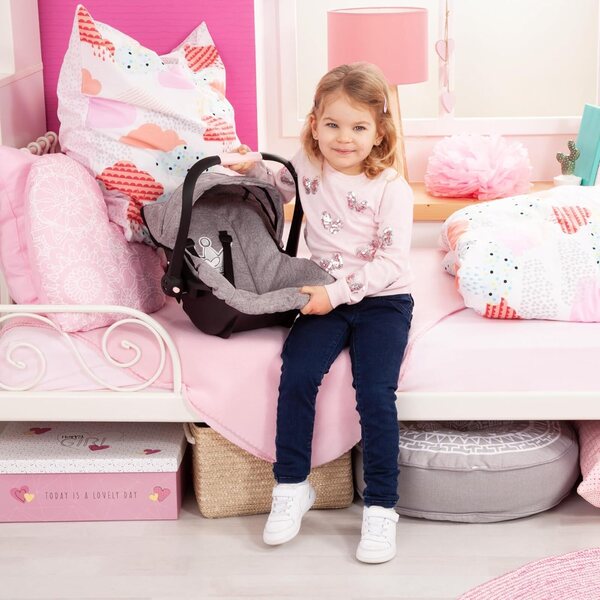 Autositz für Puppen bis 46 cm mit Sonnenschutz und Sicherheitsgurt