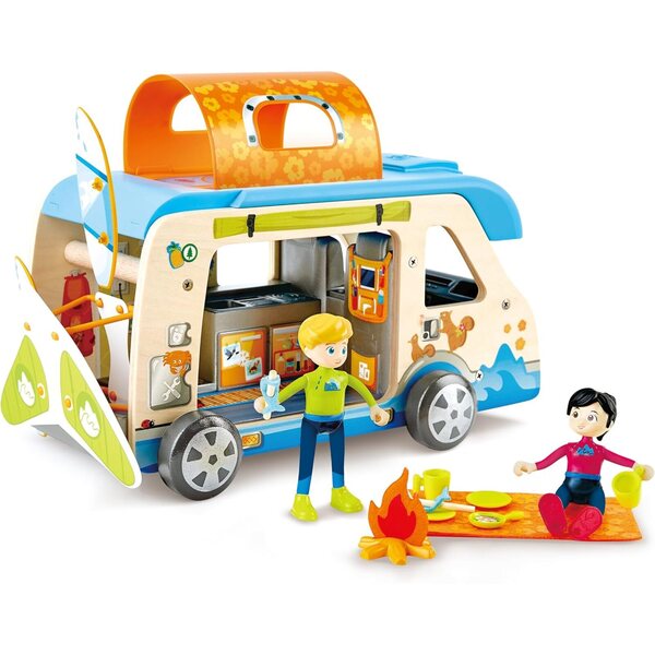 Hape Camping Car in Legno con bambole e Accessori per Bambini da 3 Anni