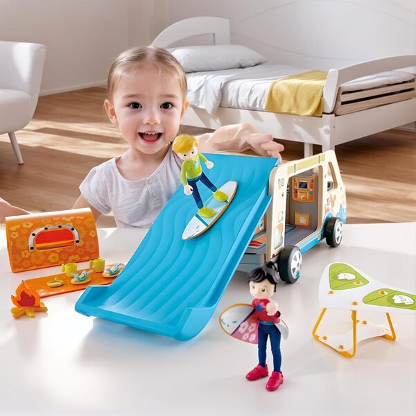 Hape Camping Car in Legno con bambole e Accessori per Bambini da 3 Anni
