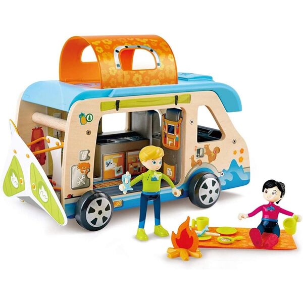 Hape Camping Car in Legno con bambole e Accessori per Bambini da 3 Anni