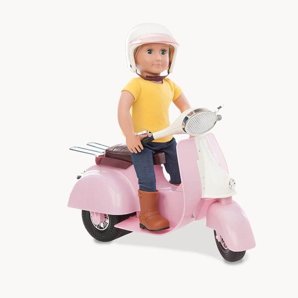 Rosa-weißer Roller für Our Generation-Puppen mit Helm – Zubehör 46 cm, 3+ Jahre