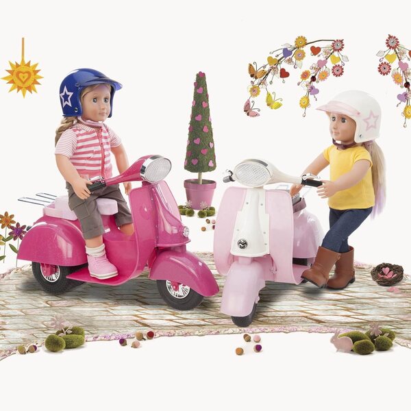 Rosa-weißer Roller für Our Generation-Puppen mit Helm – Zubehör 46 cm, 3+ Jahre