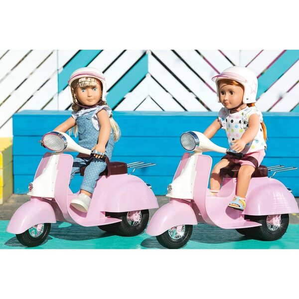 Rosa-weißer Roller für Our Generation-Puppen mit Helm – Zubehör 46 cm, 3+ Jahre