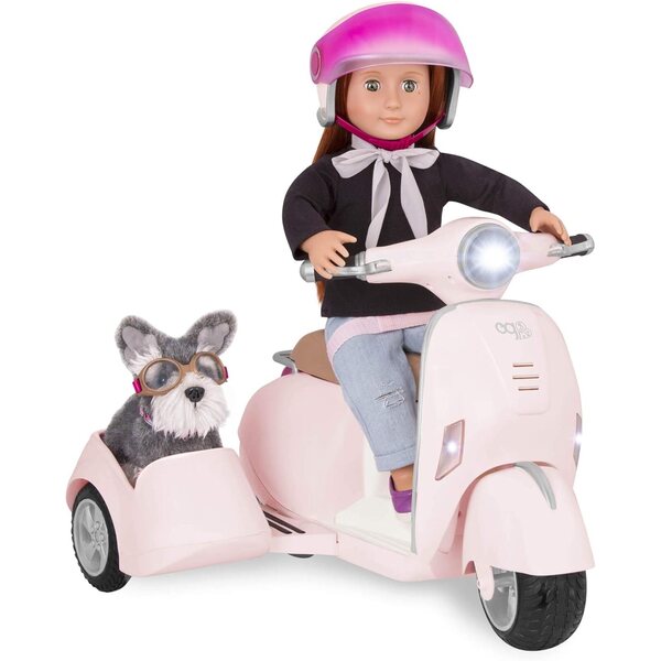Roller mit Beiwagen und Helm für 46 cm große Puppen – Rollenspiel für Kinder ab 3 Jahren