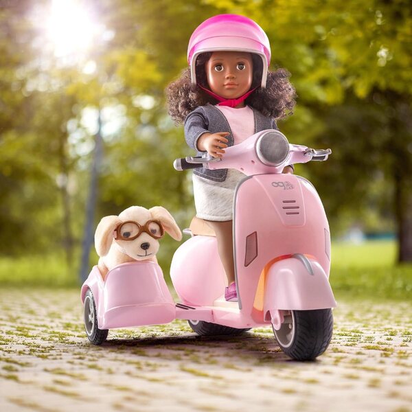 Roller mit Beiwagen und Helm für 46 cm große Puppen – Rollenspiel für Kinder ab 3 Jahren