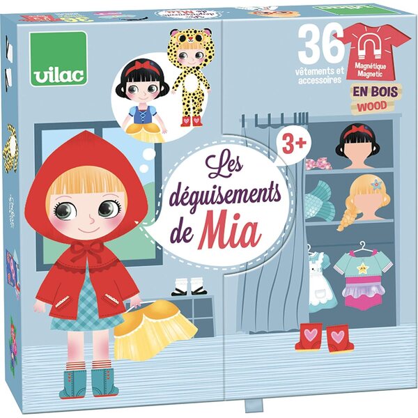 Vilac - Pupazzo Mia in legno con 36 vestiti magnetici per bambini 3+