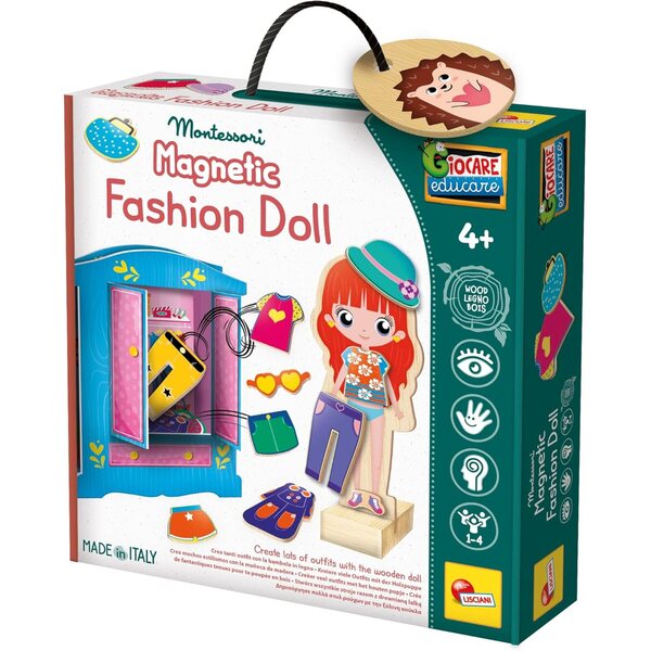 Lisciani Montessori Modepuppe: Magnetische Holzpuppe mit 26 Kleidungsstücken für Kinder ab 4 Jahren