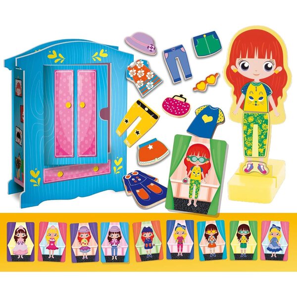Lisciani Montessori Modepuppe: Magnetische Holzpuppe mit 26 Kleidungsstücken für Kinder ab 4 Jahren