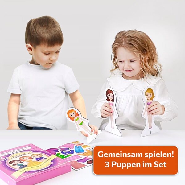 MAGNIKON Magnetpuppen zum Verkleiden mit 3 Puppen und 50 magnetischen Accessoires