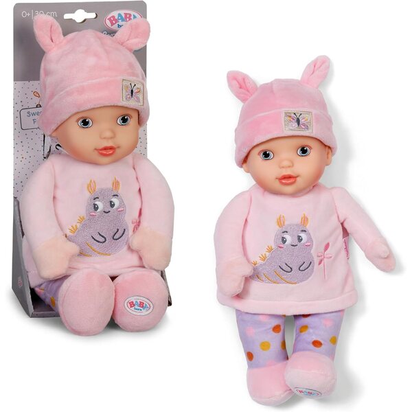 BABY geb. Sweetie Pink – 30 cm große Kuschelpuppe mit integrierter Rassel, ideal für Neugeborene
