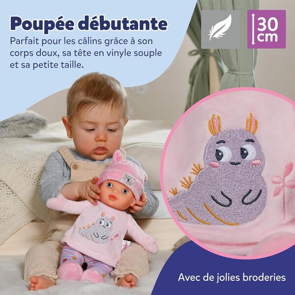 BABY geb. Sweetie Pink – 30 cm große Kuschelpuppe mit integrierter Rassel, ideal für Neugeborene