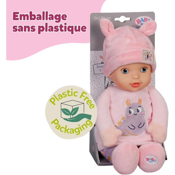 BABY geb. Sweetie Pink – 30 cm große Kuschelpuppe mit integrierter Rassel, ideal für Neugeborene