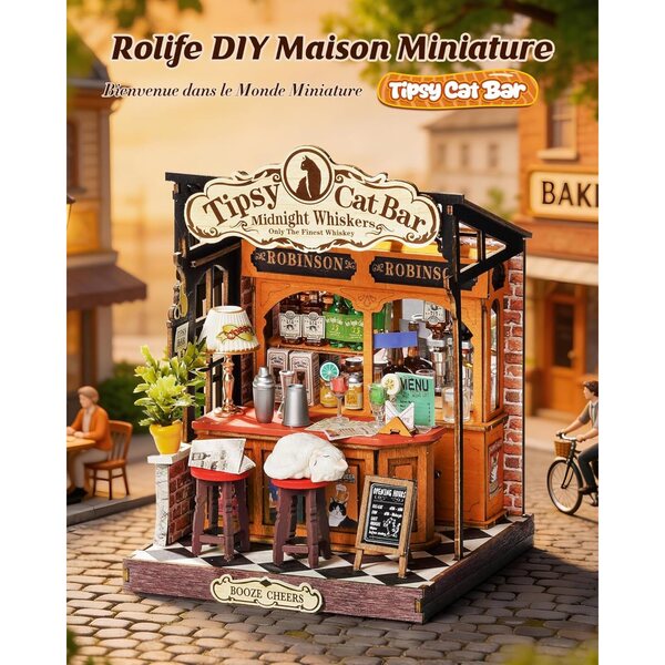 Rolife Bistro Miniature Cozy Cat, 136 pezzi Kit 3D Casa in Legno senza Colla