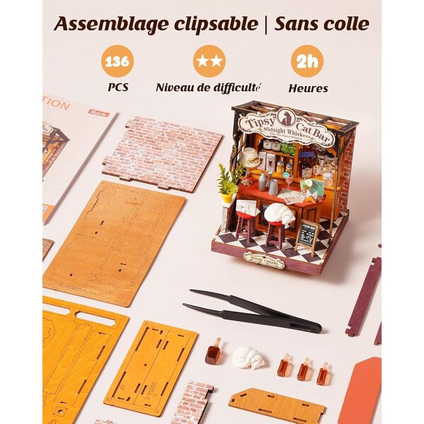 Rolife Bistro Miniature Cozy Cat, 136 pezzi Kit 3D Casa in Legno senza Colla