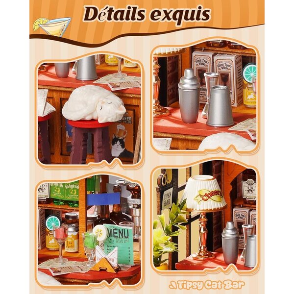 Rolife Bistro Miniature Cozy Cat, 136 pezzi Kit 3D Casa in Legno senza Colla