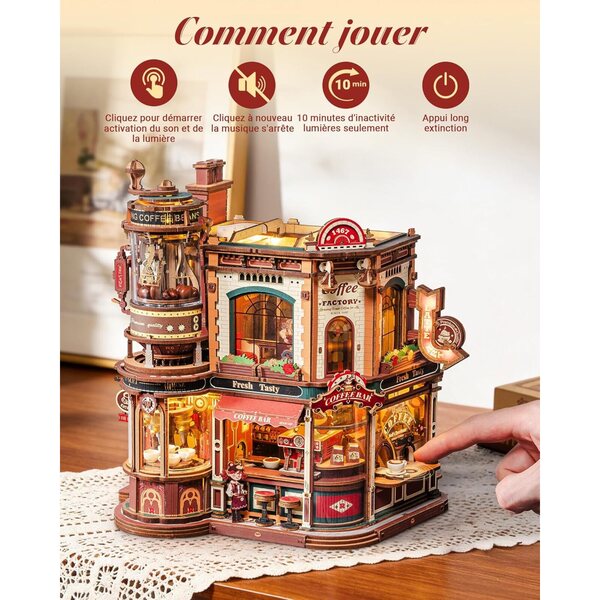 ROKR Dream Coffee Factory: Casa delle Bambole Miniatura con Musica Jazz e Luci LED