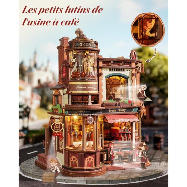 ROKR Dream Coffee Factory: Casa delle Bambole Miniatura con Musica Jazz e Luci LED