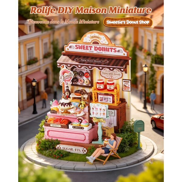 Rolife Sweetie's Donut Shop Miniatura da Costruire 141 Pezzi Senza Colla - Kit Maison 3D