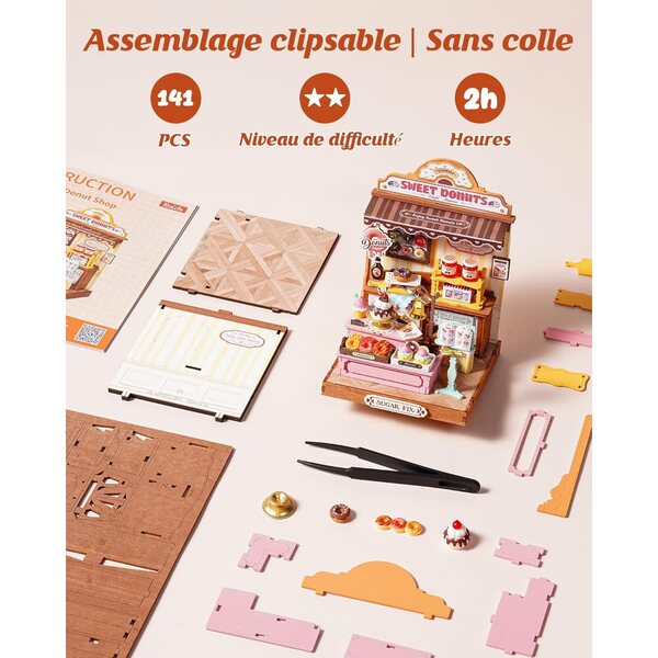 Rolife Sweetie's Donut Shop Miniatura da Costruire 141 Pezzi Senza Colla - Kit Maison 3D
