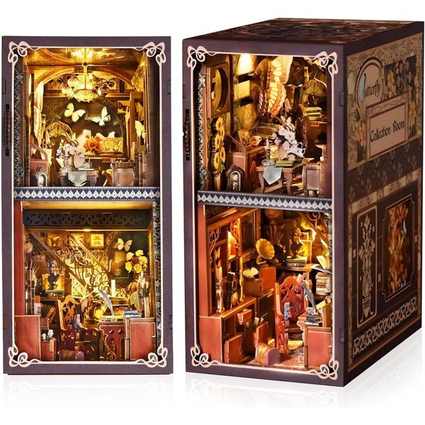 Facarler Book Nook Casa delle Bambole in Legno con LED e Puzzle 3D - Kit DIY