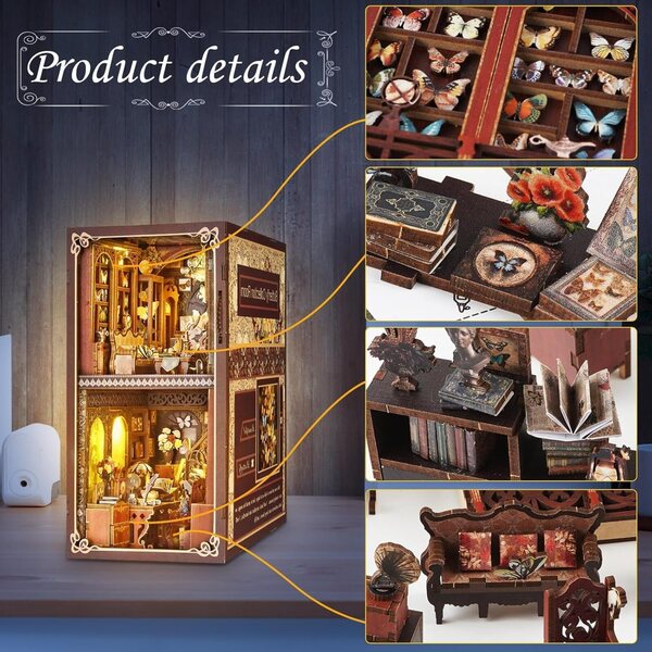 Facarler Book Nook Casa delle Bambole in Legno con LED e Puzzle 3D - Kit DIY