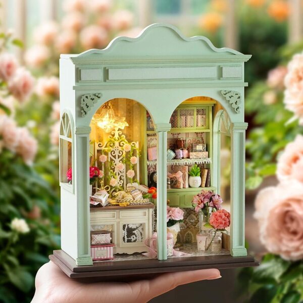 Miniatur-Puppenhaus-Bausatz im Maßstab 1:24 mit LED, Puzzle und kreativen Möbeln
