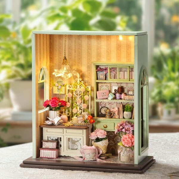 Miniatur-Puppenhaus-Bausatz im Maßstab 1:24 mit LED, Puzzle und kreativen Möbeln