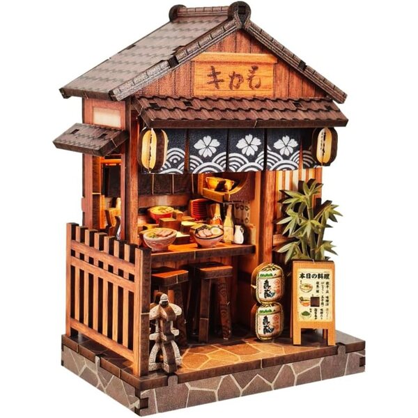 Mini-DIY-Puppenhaus-Bausatz 1:32 Japanisches Restaurant mit LED