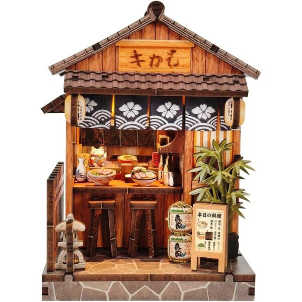 Mini-DIY-Puppenhaus-Bausatz 1:32 Japanisches Restaurant mit LED