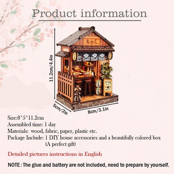 Mini-DIY-Puppenhaus-Bausatz 1:32 Japanisches Restaurant mit LED