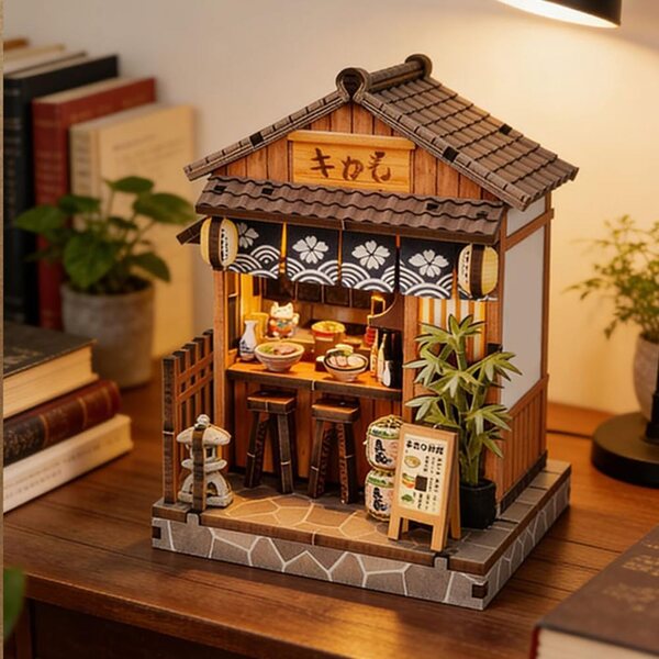 Mini-DIY-Puppenhaus-Bausatz 1:32 Japanisches Restaurant mit LED