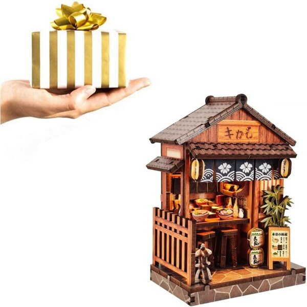 Mini-DIY-Puppenhaus-Bausatz 1:32 Japanisches Restaurant mit LED