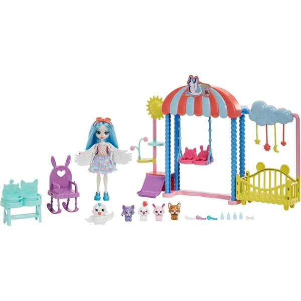 Enchantimals-Kinderzimmerset mit Starley Stork-Puppe und 4 Tieren
