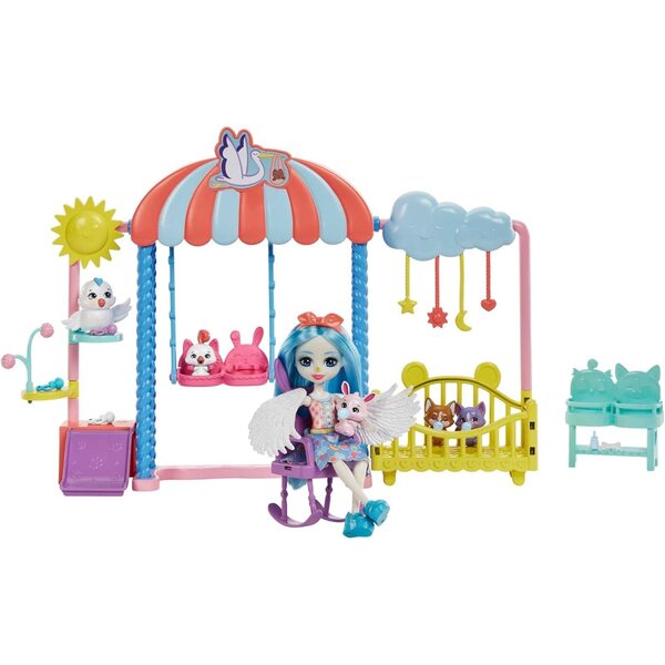 Enchantimals-Kinderzimmerset mit Starley Stork-Puppe und 4 Tieren