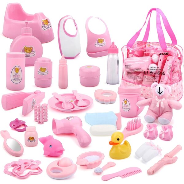 Set 40 Accessori per Bambole deAO con Vestiti, Cibo, Peluche e Giochi da Bagno