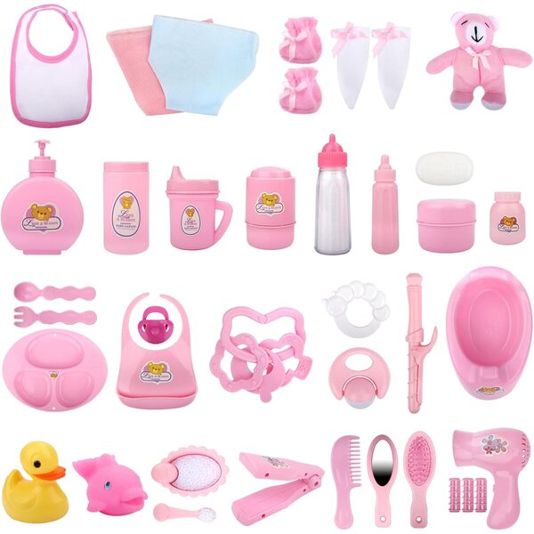 Set 40 Accessori per Bambole deAO con Vestiti, Cibo, Peluche e Giochi da Bagno