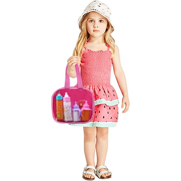 Babypuppen-Zubehörset – 6-teilig in transparentem Sac à Langer – modisch und farbenfroh