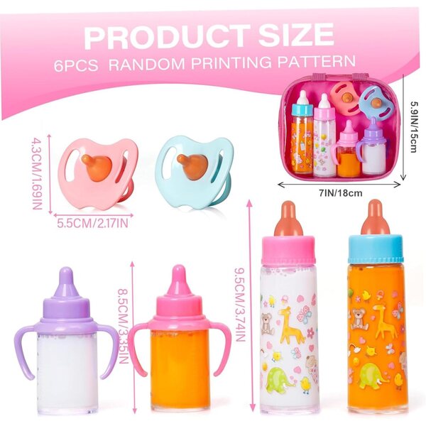 Babypuppen-Zubehörset – 6-teilig in transparentem Sac à Langer – modisch und farbenfroh