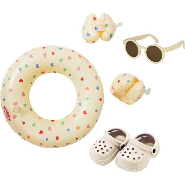 Heless beiges Badeset für 35–45 cm große Puppen mit Armlehnen, Hausschuhen und Sonnenbrille