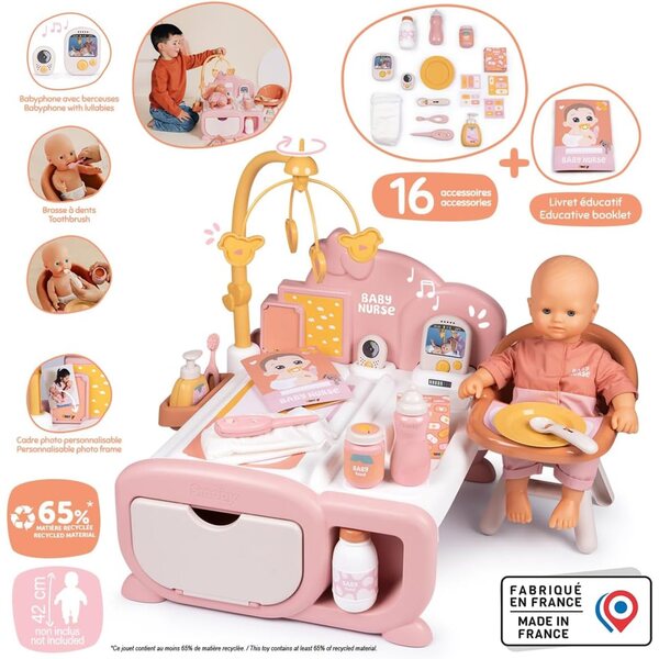 Nursery Cocoon Baby Nurse Smoby mit Zubehör für Puppen bis 42 cm, recycelt und hergestellt in Frankreich
