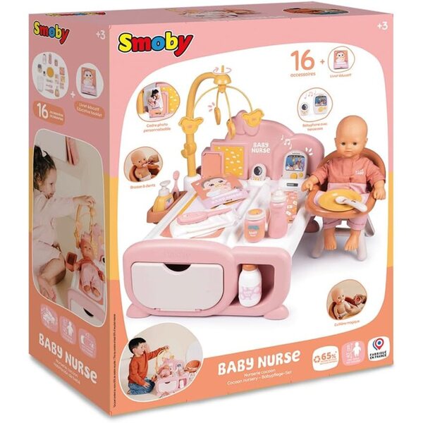 Nursery Cocoon Baby Nurse Smoby mit Zubehör für Puppen bis 42 cm, recycelt und hergestellt in Frankreich