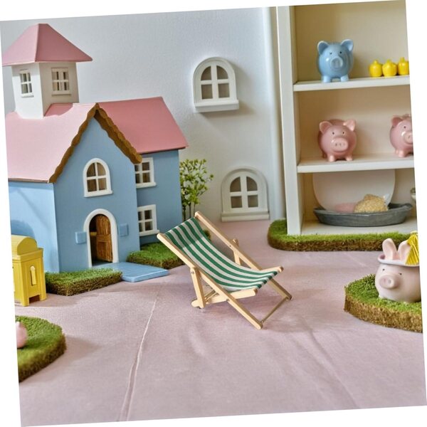 Set 3 Sedie Spiaggia Miniature Pieghevoli in Legno 1:12 per Casa delle Bambole