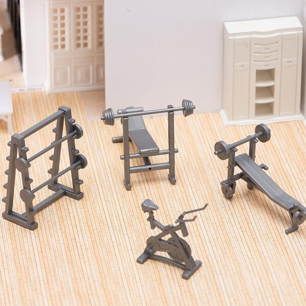 Mini Banco Palestra per Casa delle Bambole con Manubri e Accessori Miniatura